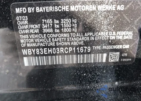 2024 BMW I7 M70 z USA, uszkodzony, nr VIN WBY83EH03RCP11679